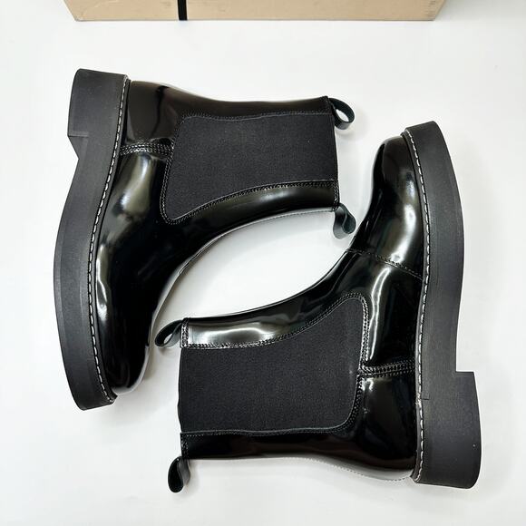 NWT Anthropologie Pilcro Contrast Stitch Black Noir Patent Leather Chelsea Boots - Picture 6 of 15